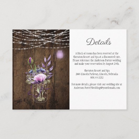 Rustic String Lights Mason Jar Violet Enclosure Informatiekaartje (Voorkant)