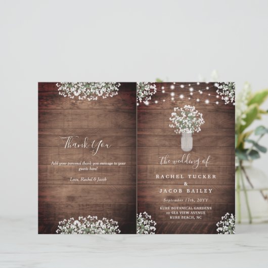 Rustic String Lights Mason Jar Wedding Program (Staand voorkant)