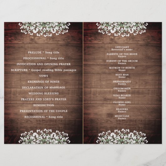 Rustic String Lights Mason Jar Wedding Program (Achterkant)