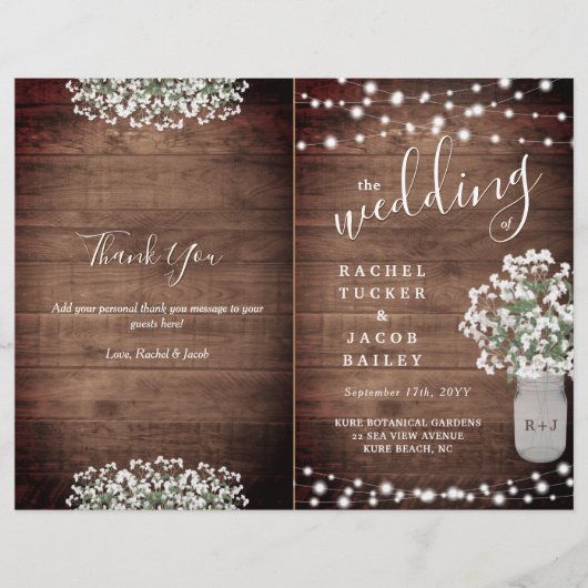 Rustic String Lights Mason Jar Wedding Programme d (Devant)
