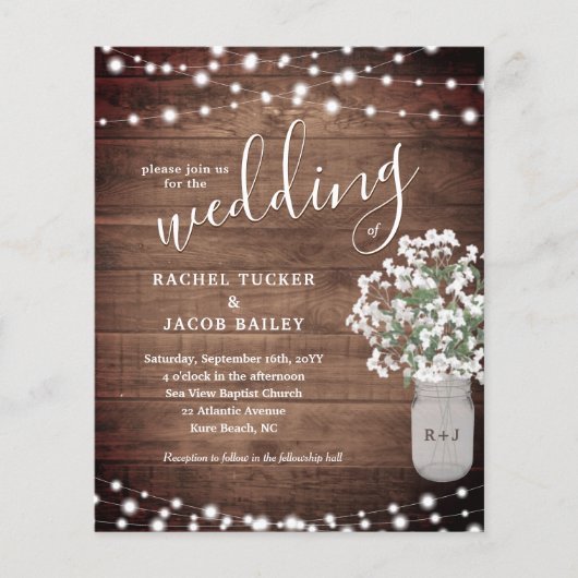 Rustic String Lights Mason Jar Wedding Uitnodiging (Voorkant)