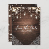 Rustic String Lights Mason Jars Lace Save the Date Aankondigingskaart (Voorkant / Achterkant)