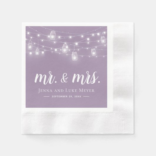 Rustic String Lights Mr. en Mrs Wedding Monogram Servet (Voorkant)