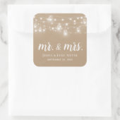 Rustic String Lights Mr. en Mrs Wedding Monogram Vierkante Sticker (Tas)