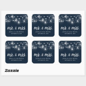 Rustic String Lights Mr. en Mrs Wedding Monogram Vierkante Sticker (Vel)