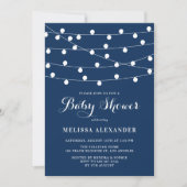 Rustic String Lights Navy Blue Baby shower Brunch Kaart (Voorkant)