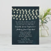 Rustic String Lights Navy Blue Wedding Kaart (Staand voorkant)