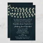Rustic String Lights Navy Blue Wedding Kaart (Voorkant / Achterkant)