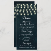 Rustic String Lights Navy Blue Wedding Menu (Voorkant / Achterkant)