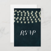  Rustic String Lights Navy Blue Wedding RSVP Kaartje (Voorkant / Achterkant)