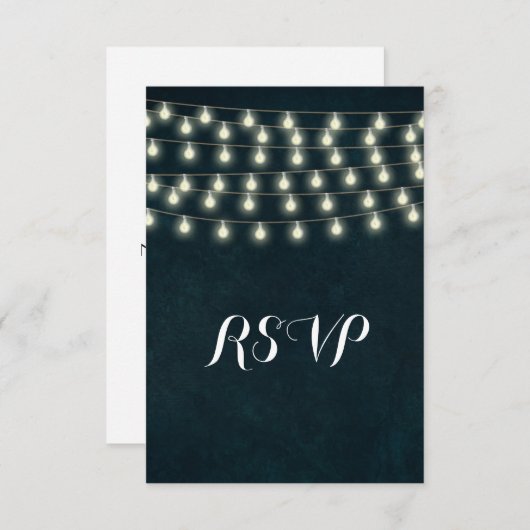 Rustic String Lights Navy Blue Wedding RSVP Kaartje (Voorkant / Achterkant)