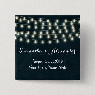 Rustic String Lights Navy Blue Wedding Vierkante Button 5,1 Cm