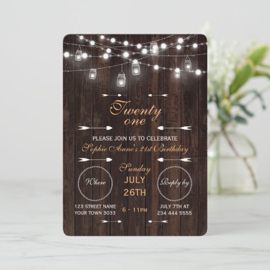 Rustic String Lights Old Barn Birthday Party Kaart (Staand voorkant)