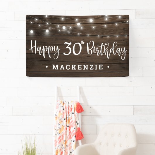 Rustic String Lights op hout 30e verjaardag Spandoek (Insitu)