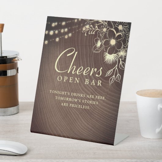 Rustic String Lights Open Bar Sign Reclamebord Met Voetstuk (Insitu)