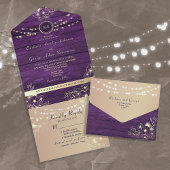 Rustic String Lights Paarse bruiloft All In One Uitnodiging