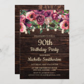 Rustic String Lights Paarse Floral 90th Birthday Kaart (Voorkant / Achterkant)