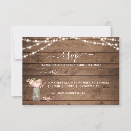 Rustic String Lights Peony Wedding RSVP (Devant)