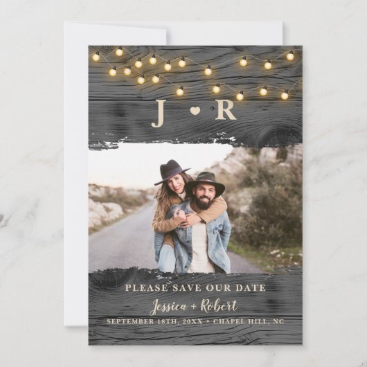 Rustic String Lights Photo Enregistrer la carte Da (Devant)