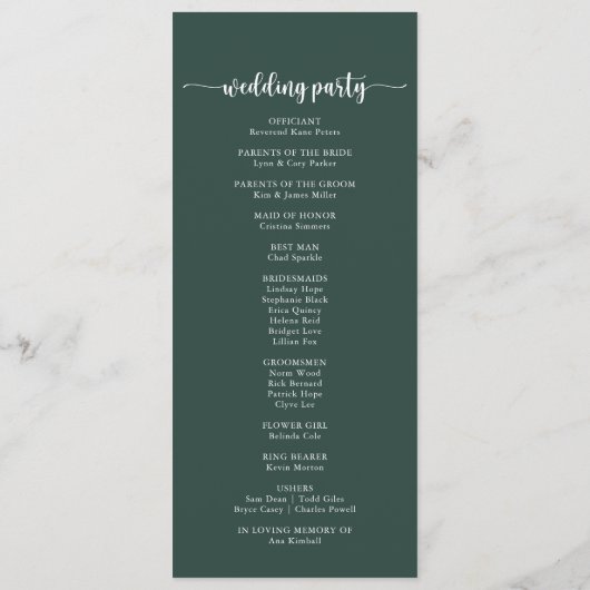 Rustic String Lights Programme de mariage vert (Dos)