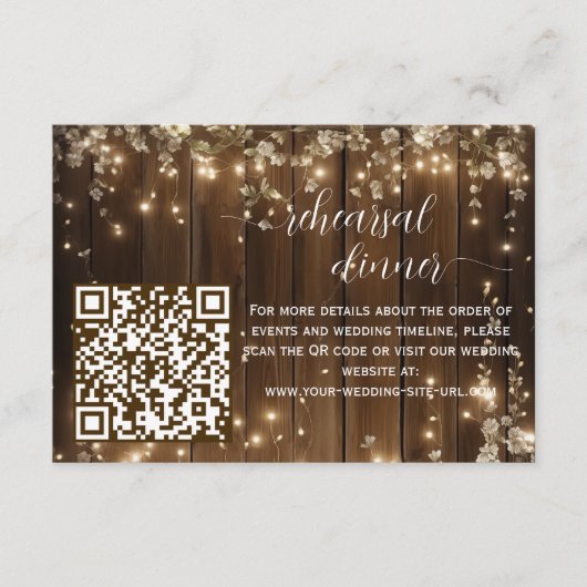 Rustic String Lights QR Code repetitie diner Informatiekaartje (Voorkant)