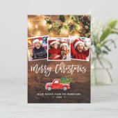 Rustic String Lights Red Kersttruck 4 Foto Feestdagenkaart (Staand voorkant)