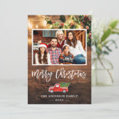 Rustic String Lights Red-kersttruck foto Feestdagenkaart (Staand voorkant)