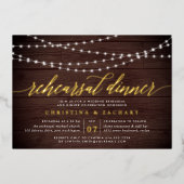 Rustic String Lights Rehearsal Dinner Folie Uitnodiging (Voorkant)
