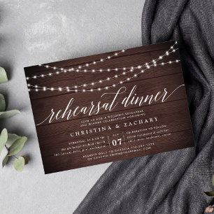 Rustic String Lights Rehearsal Dinner Invitation Kaart