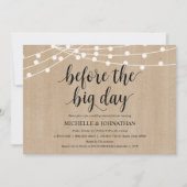 Rustic String Lights Rehearsal Dinner Invites Kaart (Voorkant)
