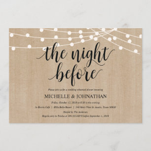 Rustic String Lights Rehearsal Dinner Invites Kaart