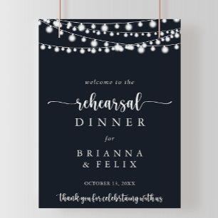 Rustic String Lights Rehearsal Dinner Welcome Sign Poster