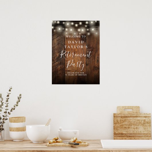 Rustic String Lights Retirement Party Welkomstbord Poster (Keuken)