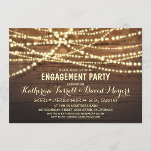 Rustic String Lights Romantic Engagement Party Kaart