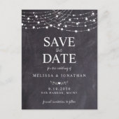 Rustic String Lights Slate Chalkboard Weddenschap  Uitnodiging Briefkaart (Voorkant)