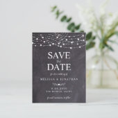 Rustic String Lights Slate Chalkboard Weddenschap  Uitnodiging Briefkaart (Staand voorkant)