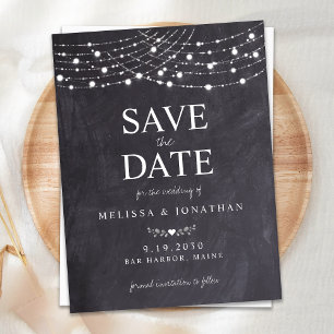 Rustic String Lights Slate Chalkboard Weddenschap  Uitnodiging Briefkaart