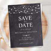 Rustic String Lights Slate Chalkboard Weddenschap  Uitnodiging Briefkaart