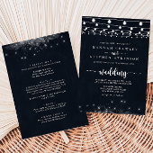 Rustic String Lights Stars Front & Back Wedding Kaart