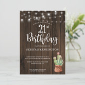Rustic String Lights Succulent 21st Birthday Kaart (Staand voorkant)