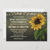Rustic String Lights Sunflower Mariage Invitations (Devant)