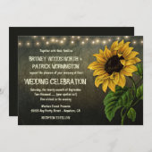 Rustic String Lights Sunflower Mariage Invitations (Devant / Derrière)