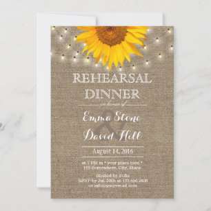 Rustic String Lights & Sunflower Rehearsal Dinner Kaart