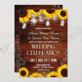 Rustic String Lights Sunflower Wedding Cards Kaart (Voorkant / Achterkant)