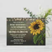 Rustic String Lights Sunflower Wedding Invitting Kaart (Staand voorkant)