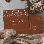 Rustic String Lights Terracotta Menu Choix RSVP<br><div class="desc">Cette corde rustique illumine le menu en terre cuite choix carte postale rsvp est parfait pour un mariage classique. Le design comprend de belles lampes à cordes peintes à la main dans un arrière - plan en terre cuite.</div>