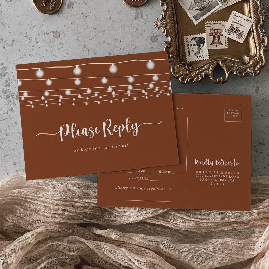 Rustic String Lights Terracotta Menu Choix RSVP