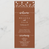 Rustic String Lights Terracotta Wedding Programme (Devant)