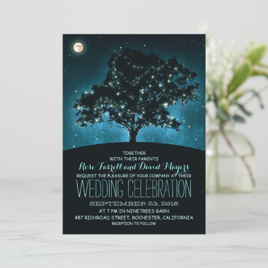 Rustic String Lights Tree Huwelijksuitnodiging Kaart (Staand voorkant)
