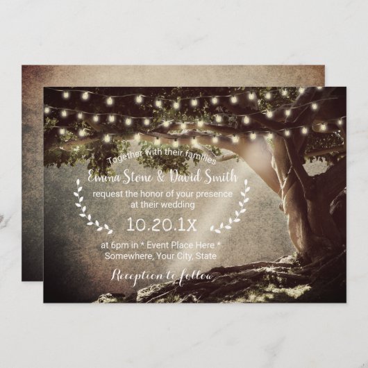 Rustic String Lights Tree Wedding Kaart (Voorkant / Achterkant)